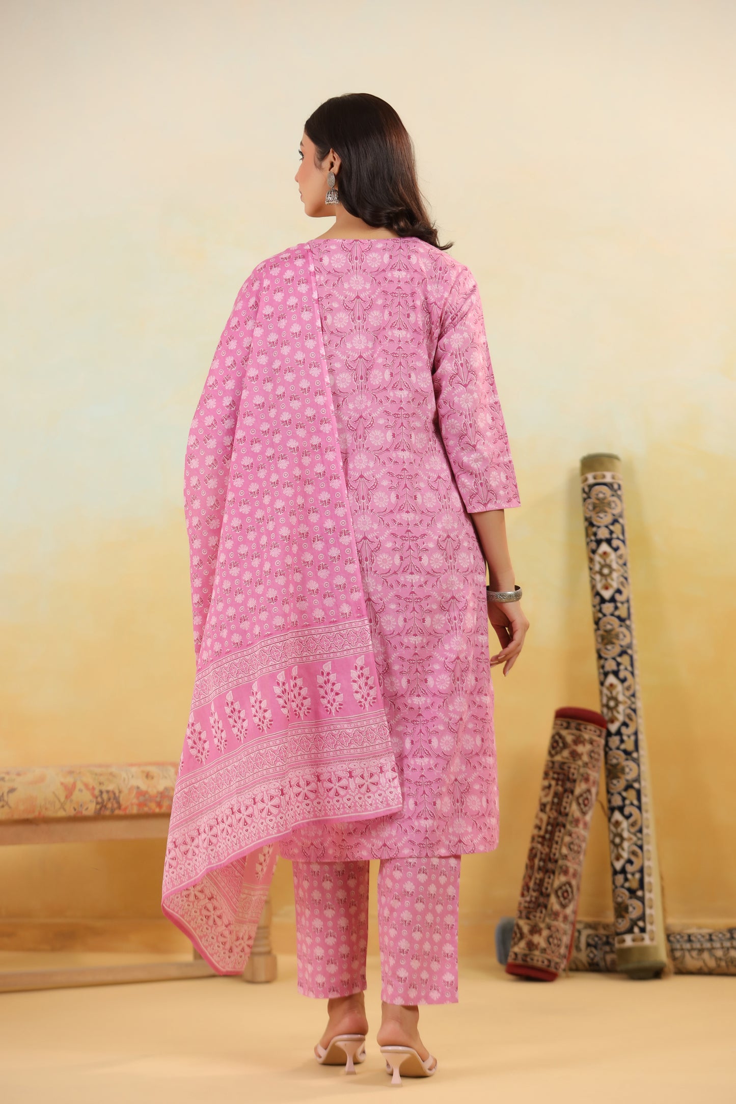 Pink Cotton Kurti Set