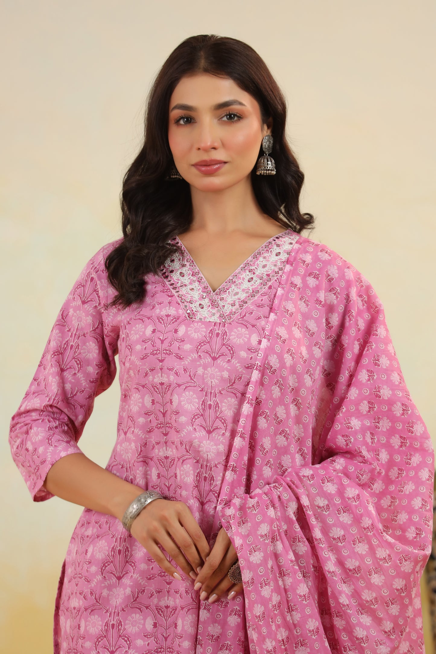 Pink Cotton Kurti Set
