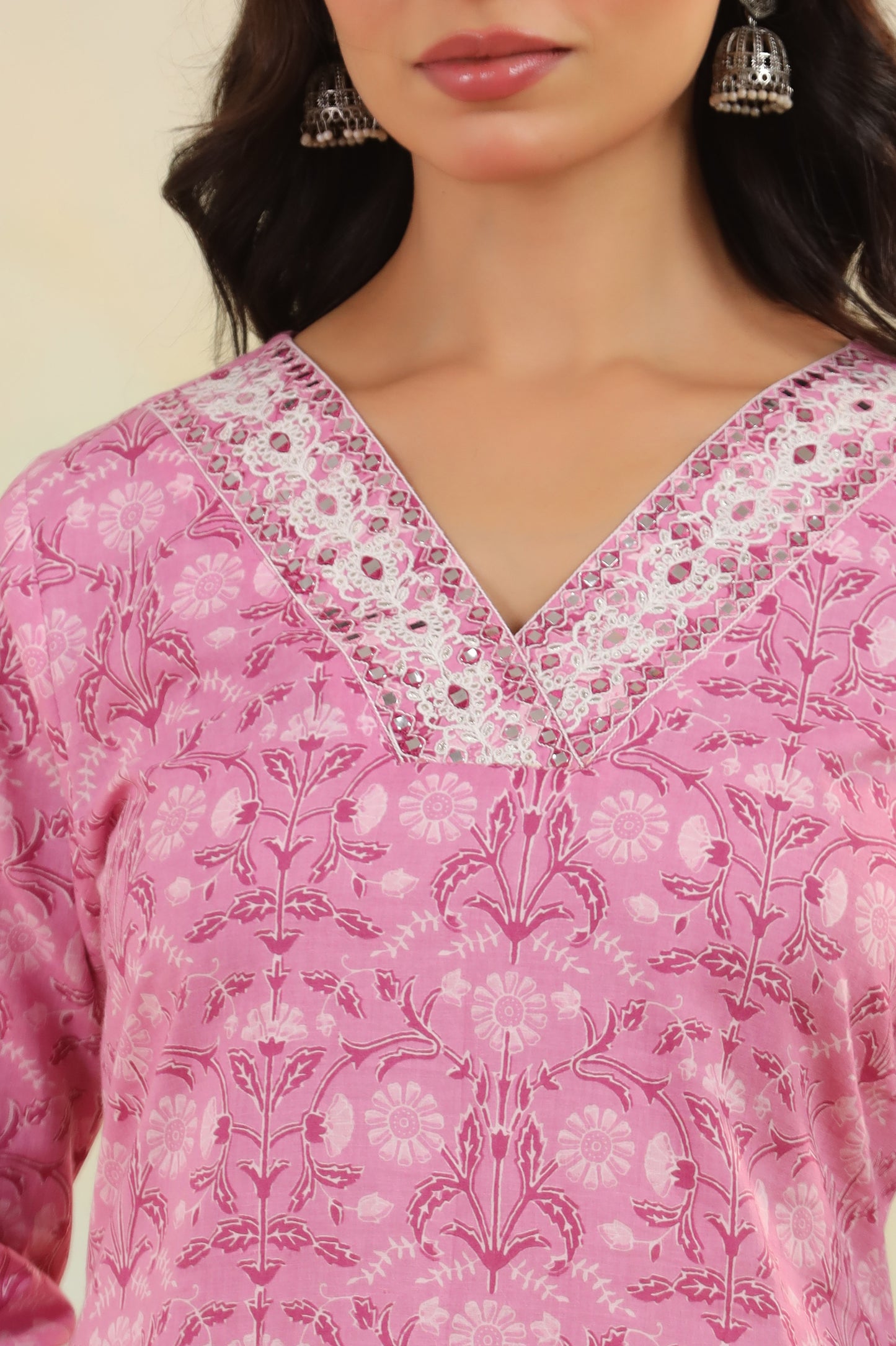 Pink Cotton Kurti Set