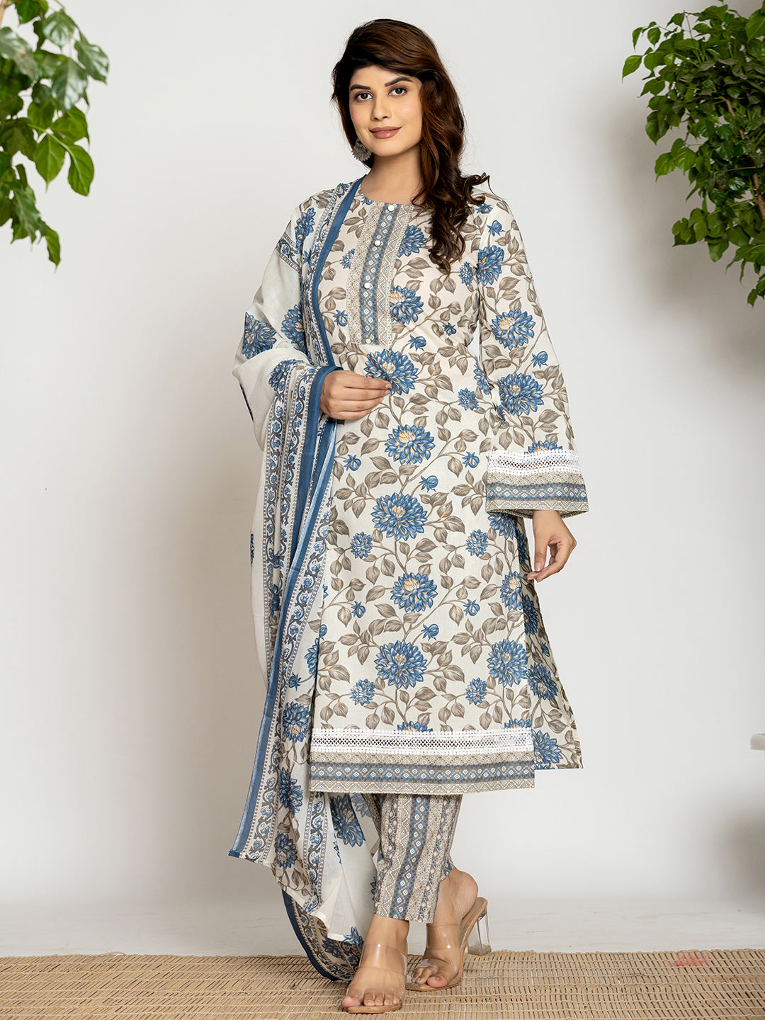 Blue Printed Kurti Set