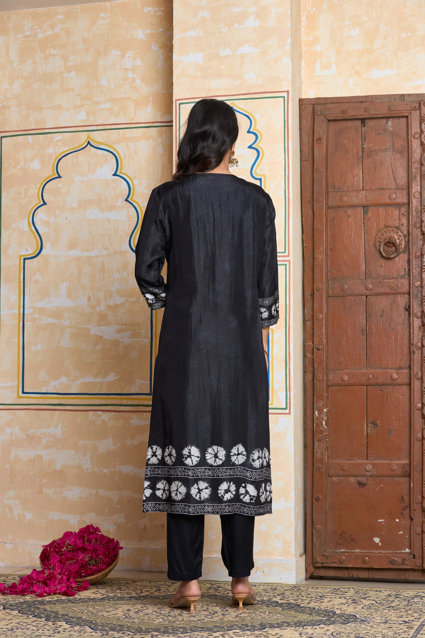 Black and Beige Tie-Dye Kurta Set
