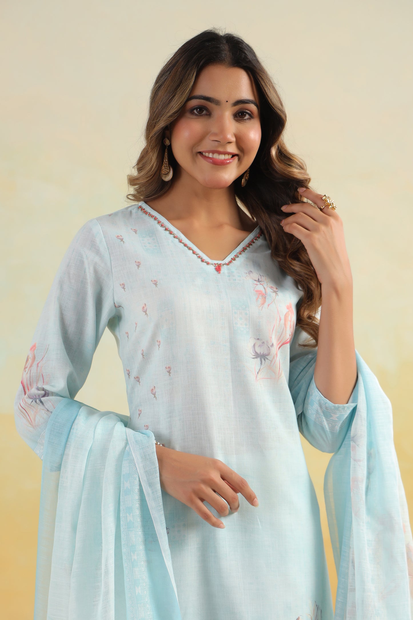 Blue Printed Kurti Set