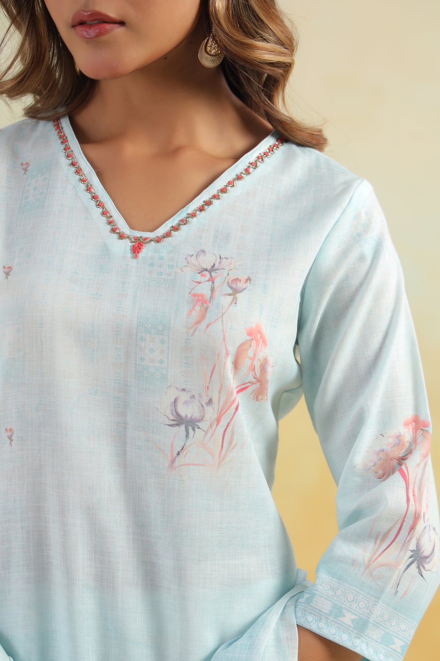 Blue Printed Kurti Set