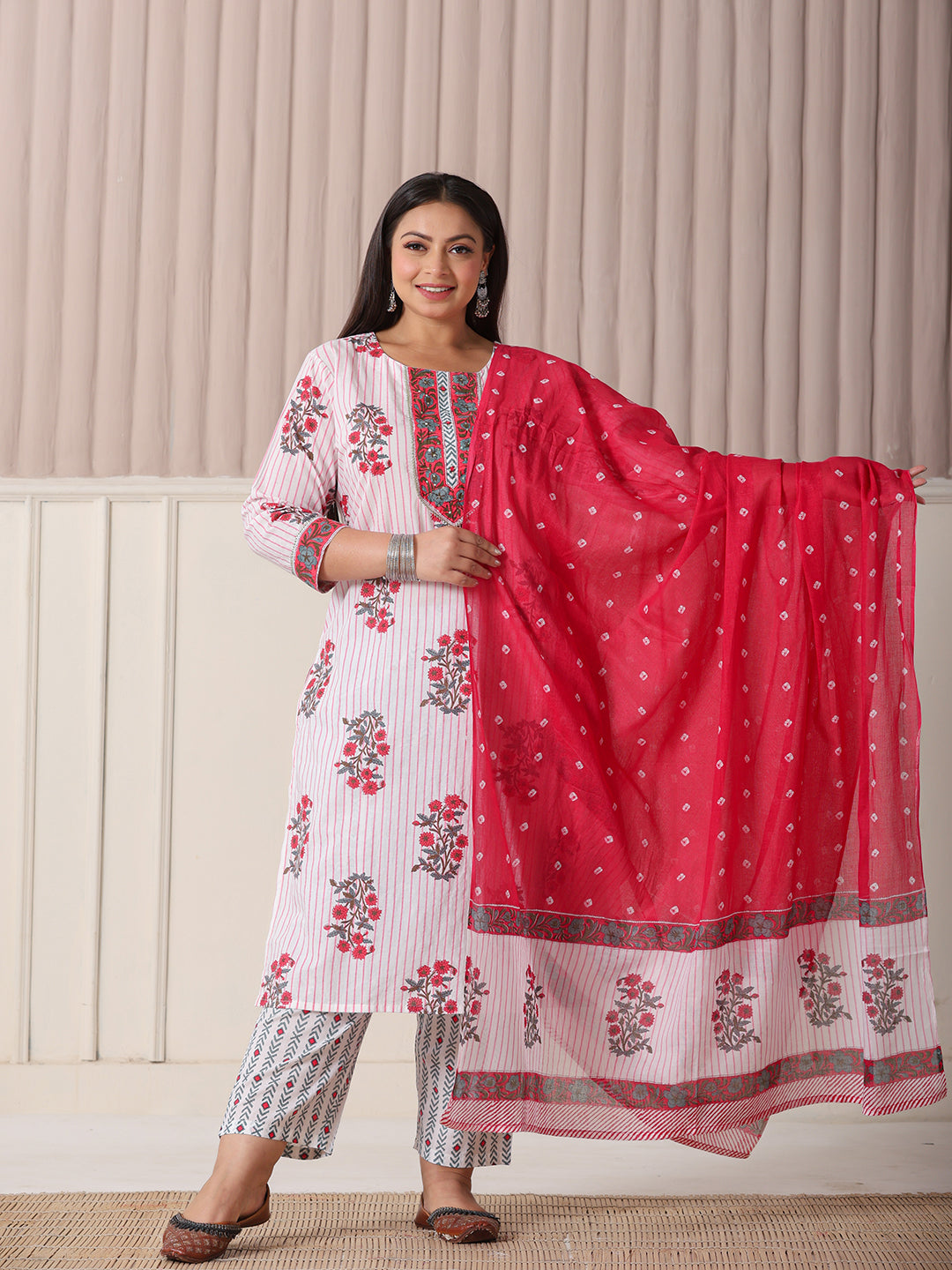 Red Printed Kurti Set
