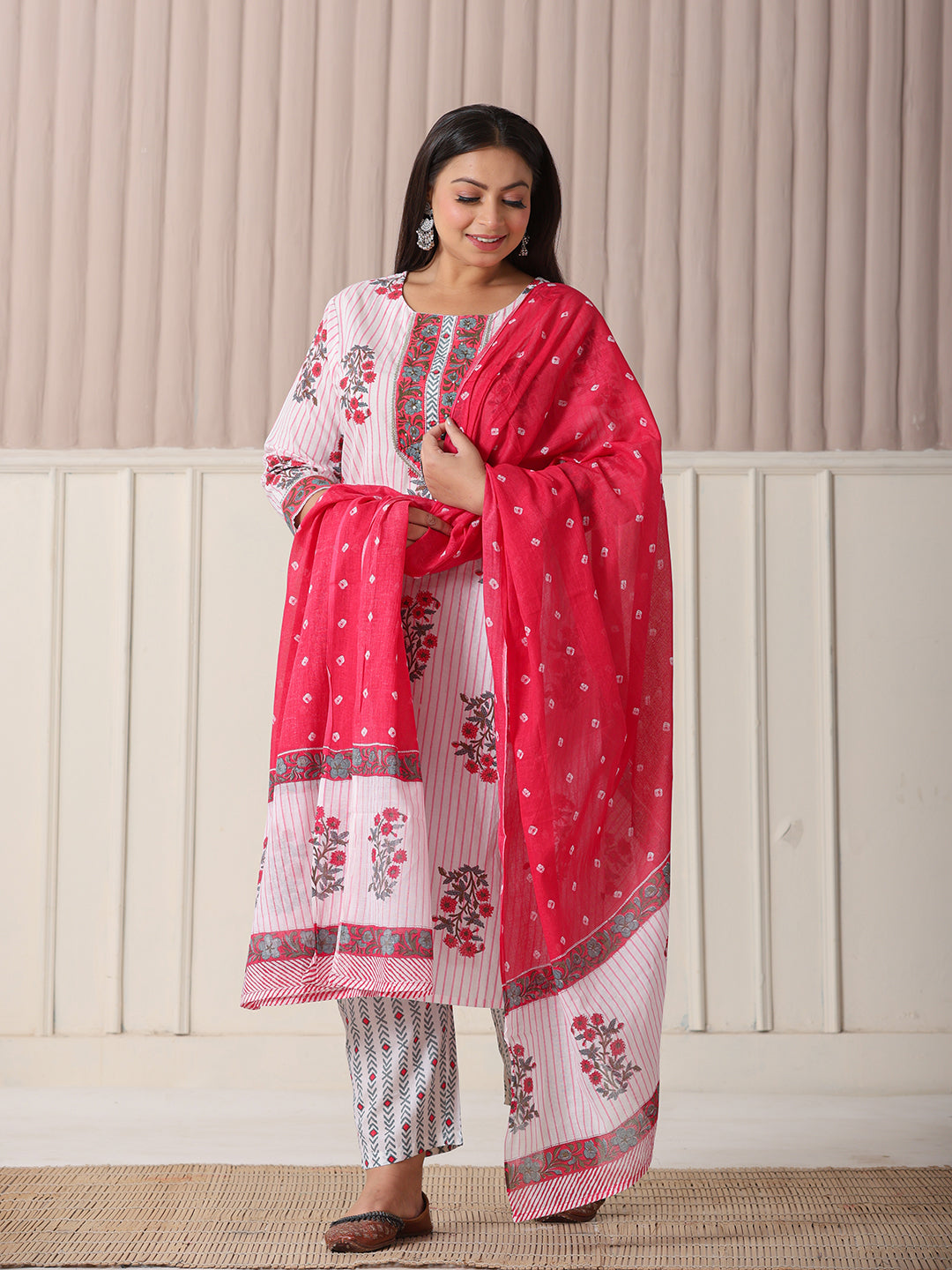 Red Printed Kurti Set
