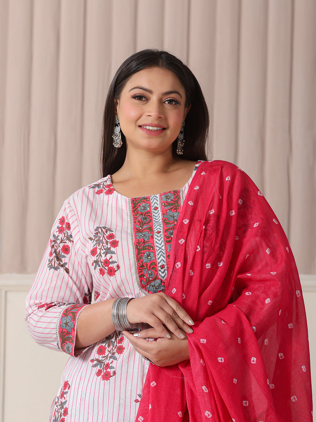 Red Printed Kurti Set