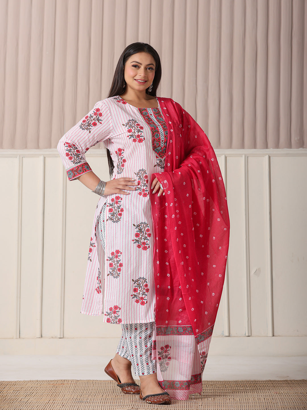 Red Printed Kurti Set
