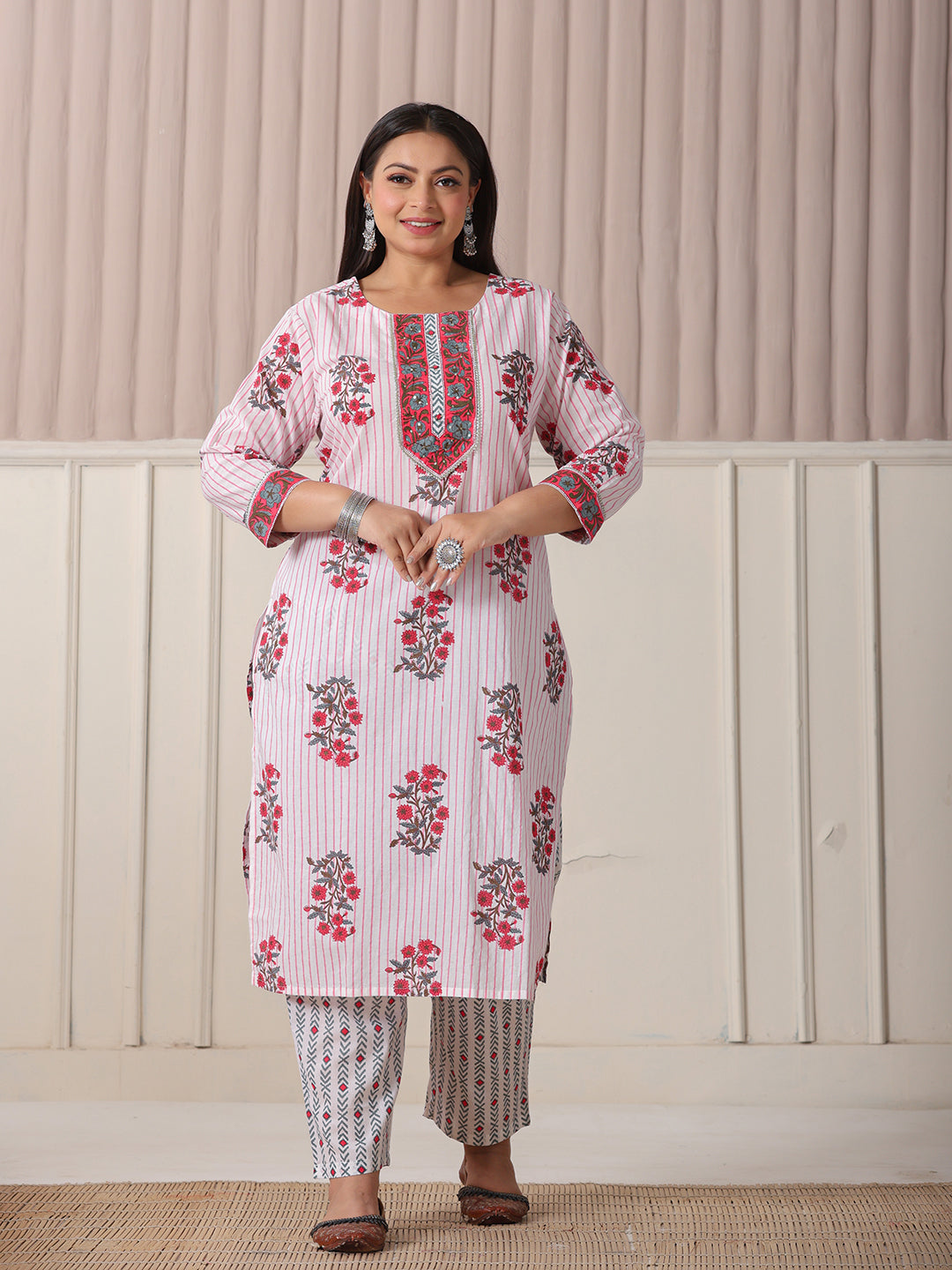 Red Printed Kurti Set