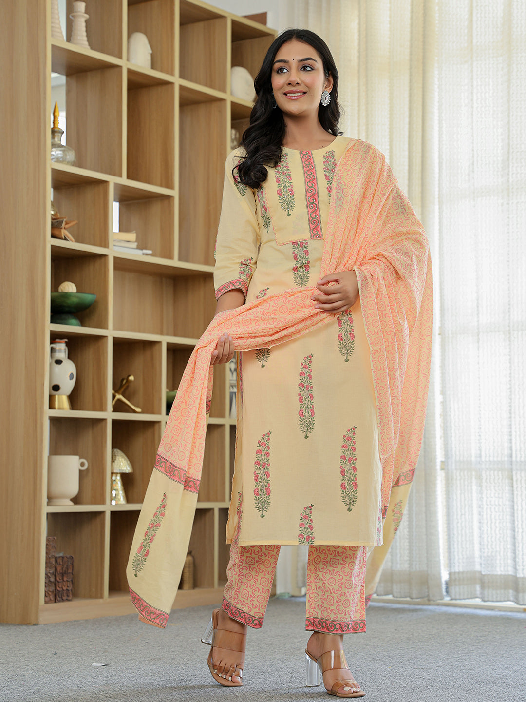 Yellow Printed Kurti Set