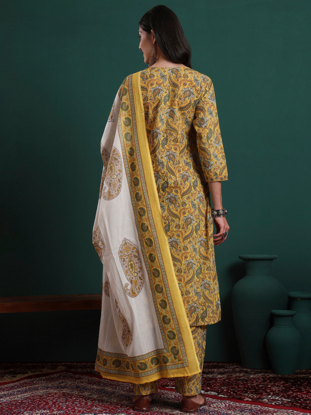 Mustard Printed Kurti Set