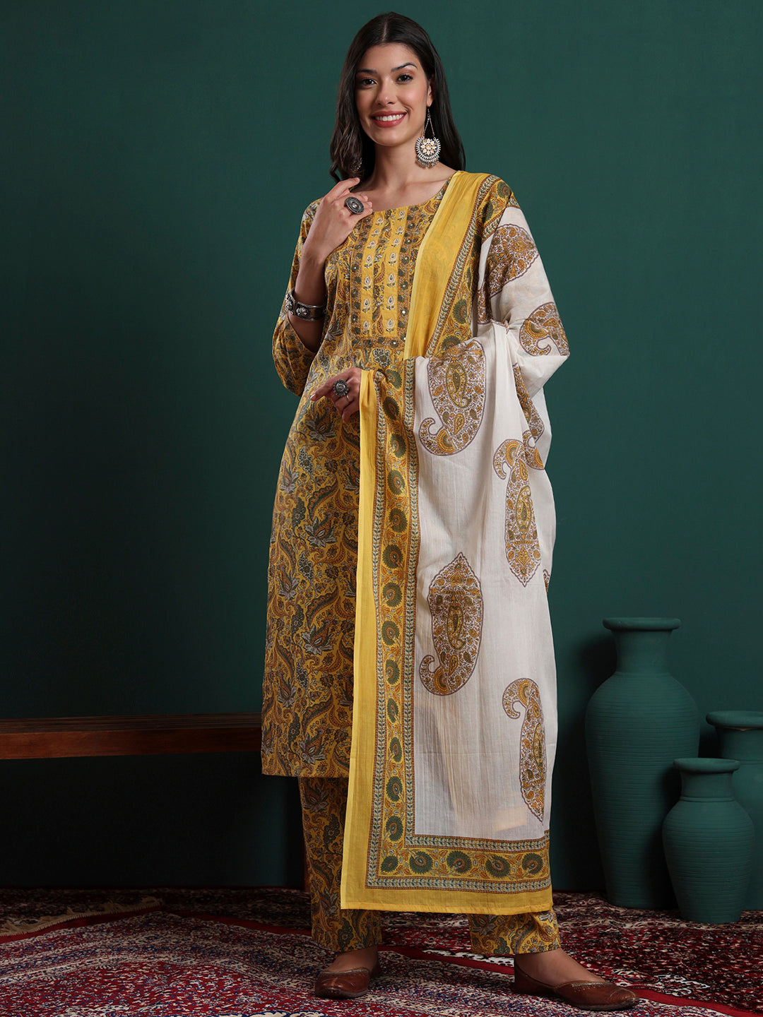 Mustard Printed Kurti Set