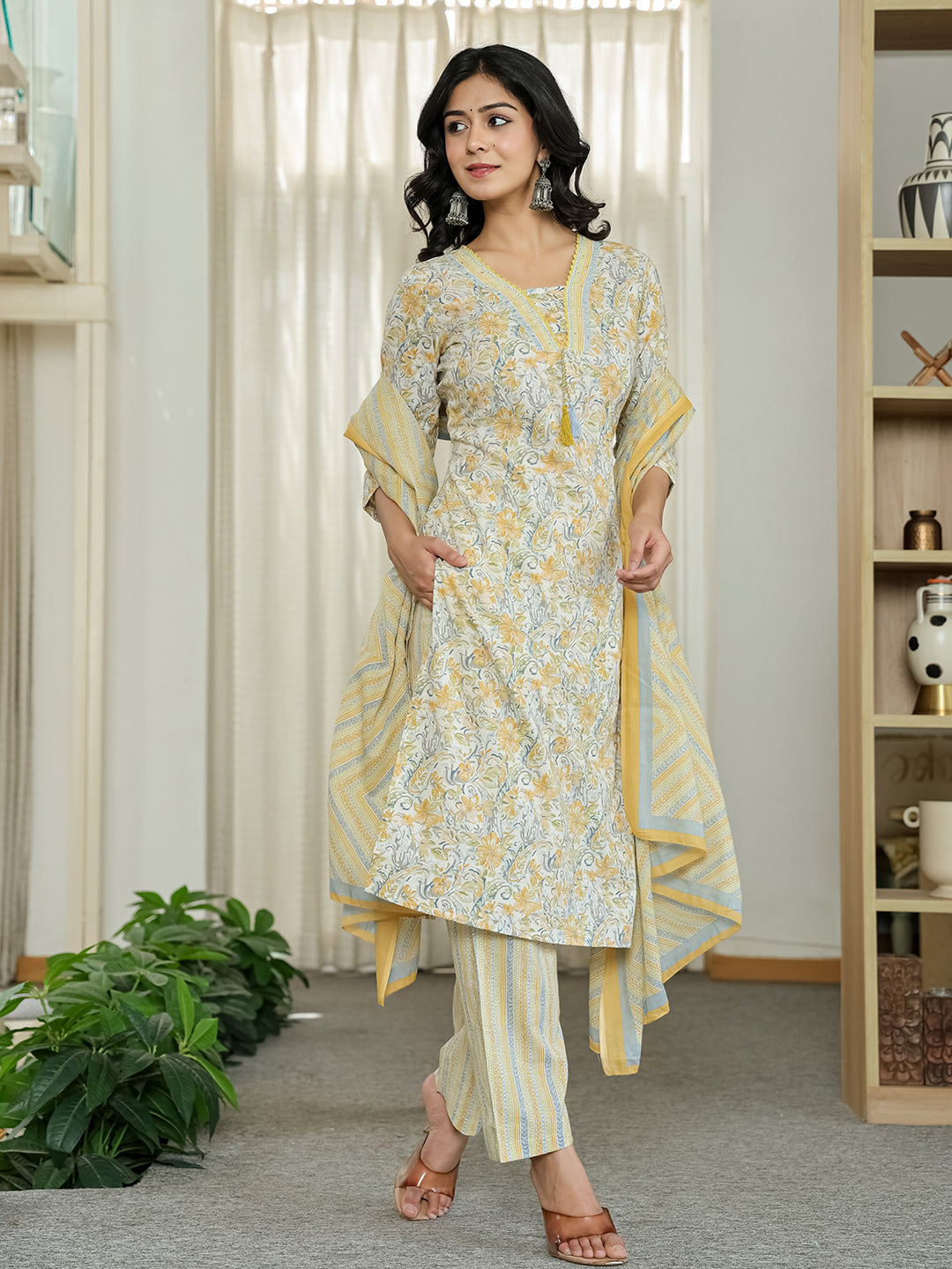 Yellow Printed Kurti Set