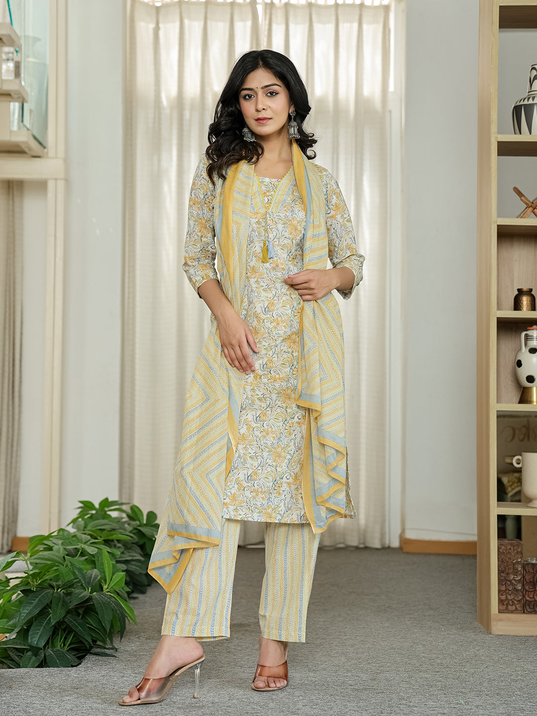 Yellow Printed Kurti Set