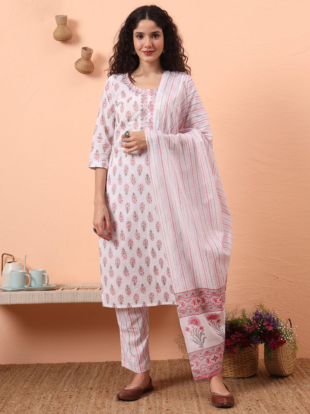 Pink Printed Kurti Set