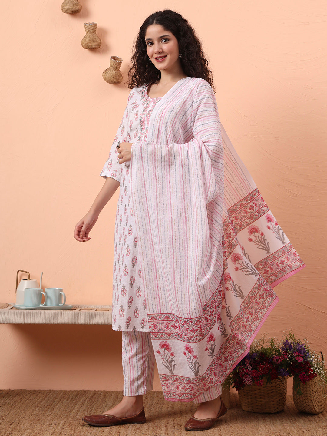 Pink Printed Kurti Set