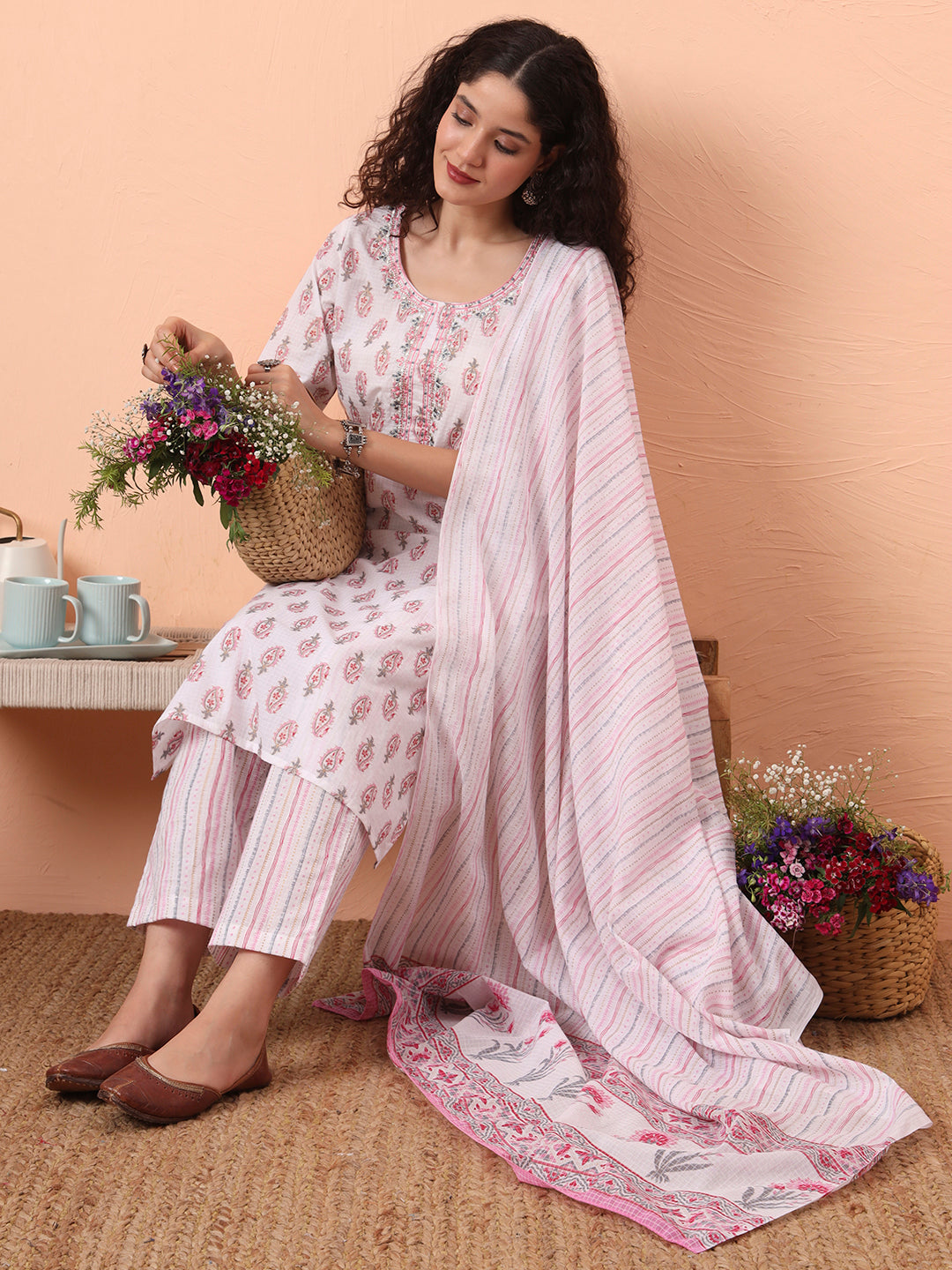 Pink Printed Kurti Set