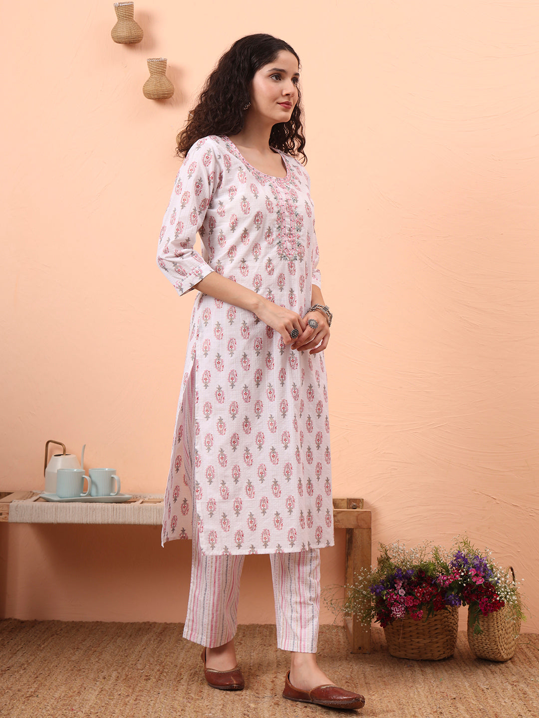 Pink Printed Kurti Set