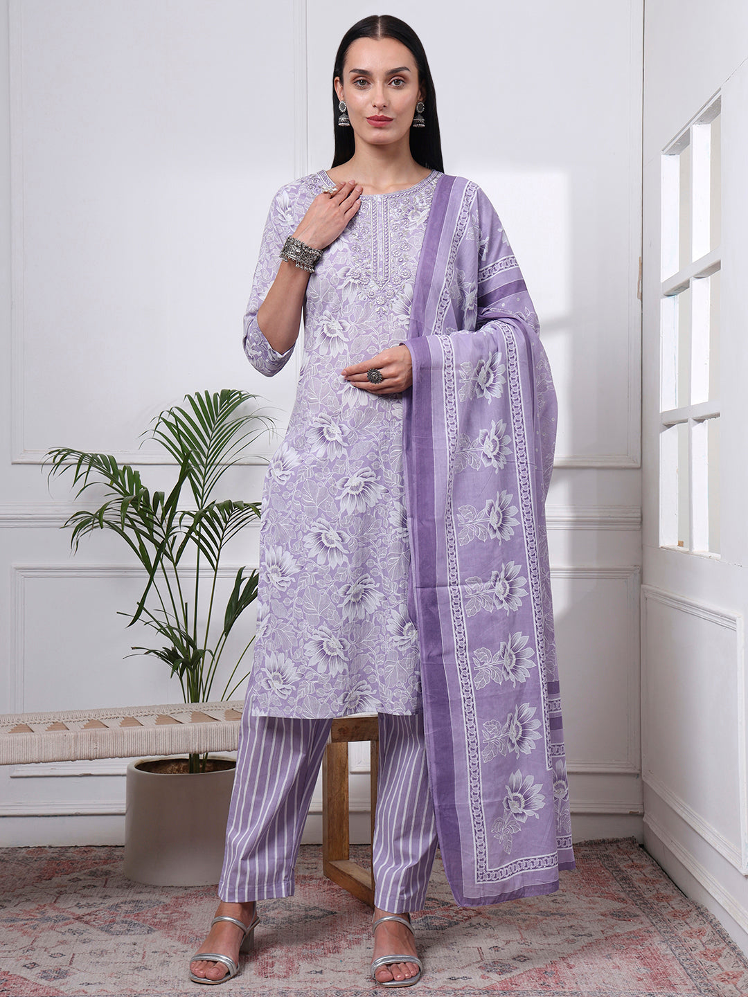 Purple Printed Kurti Set