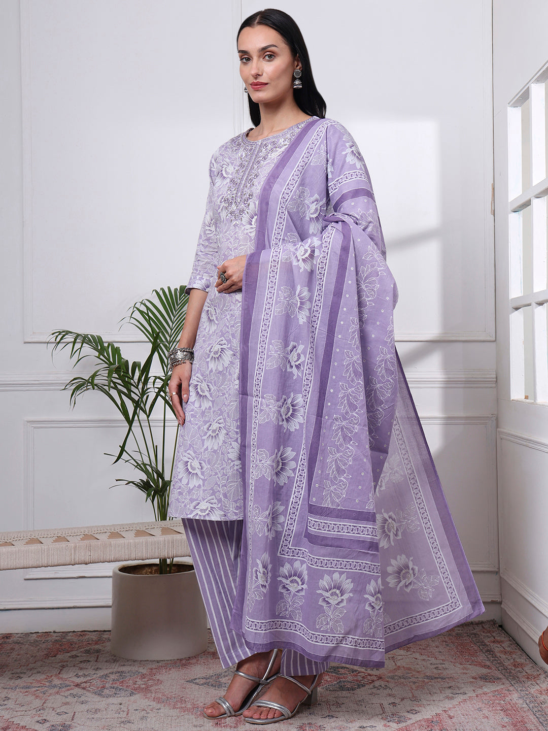 Purple Printed Kurti Set