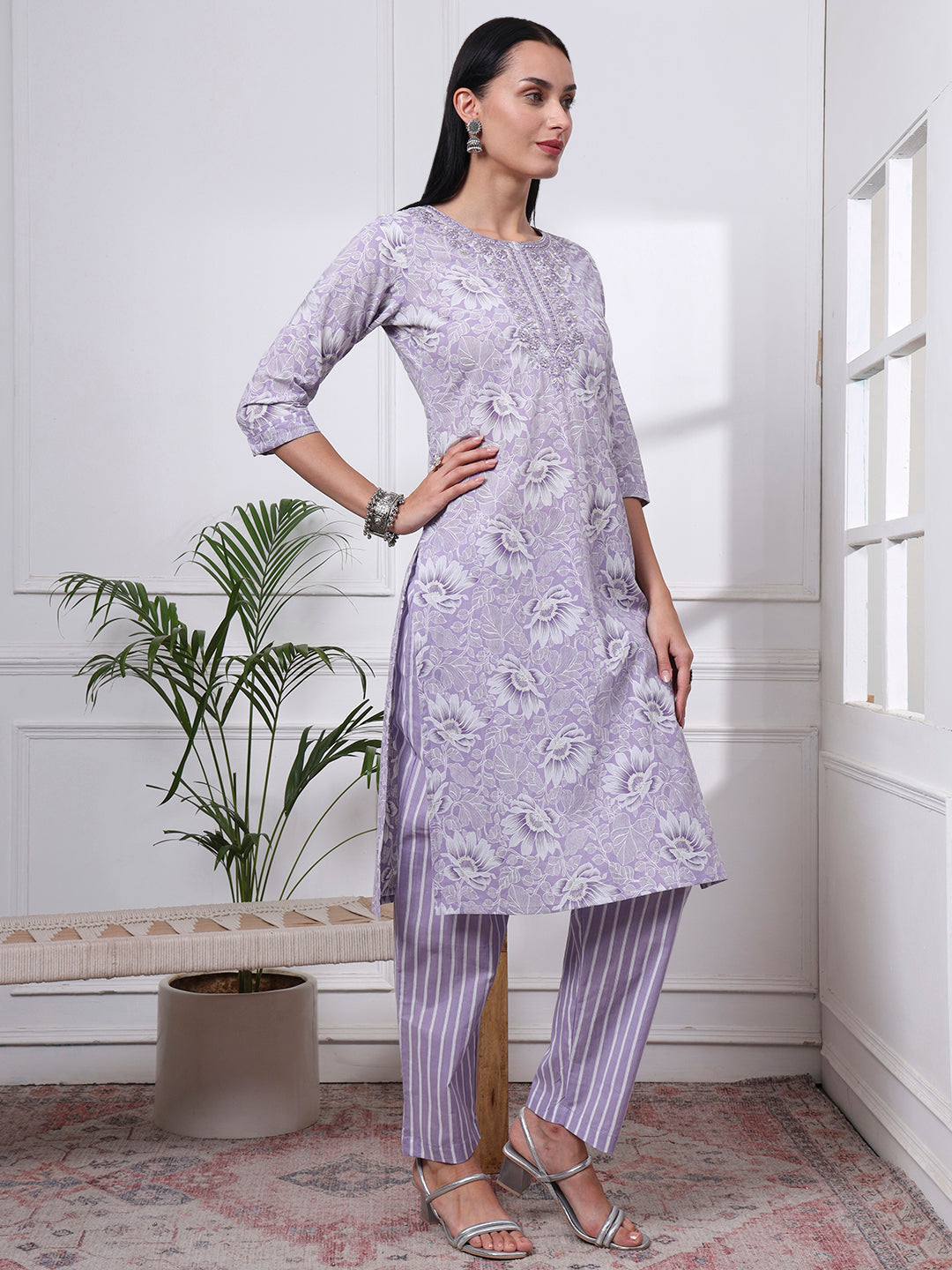 Purple Printed Kurti Set