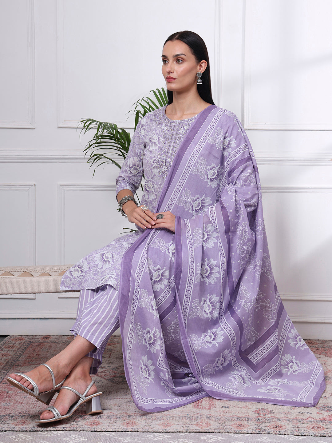 Purple Printed Kurti Set