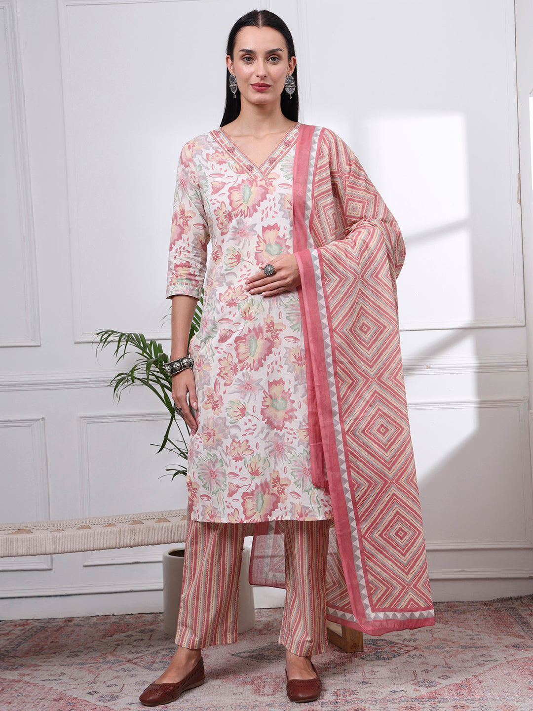 Pink Printed Kurti Set