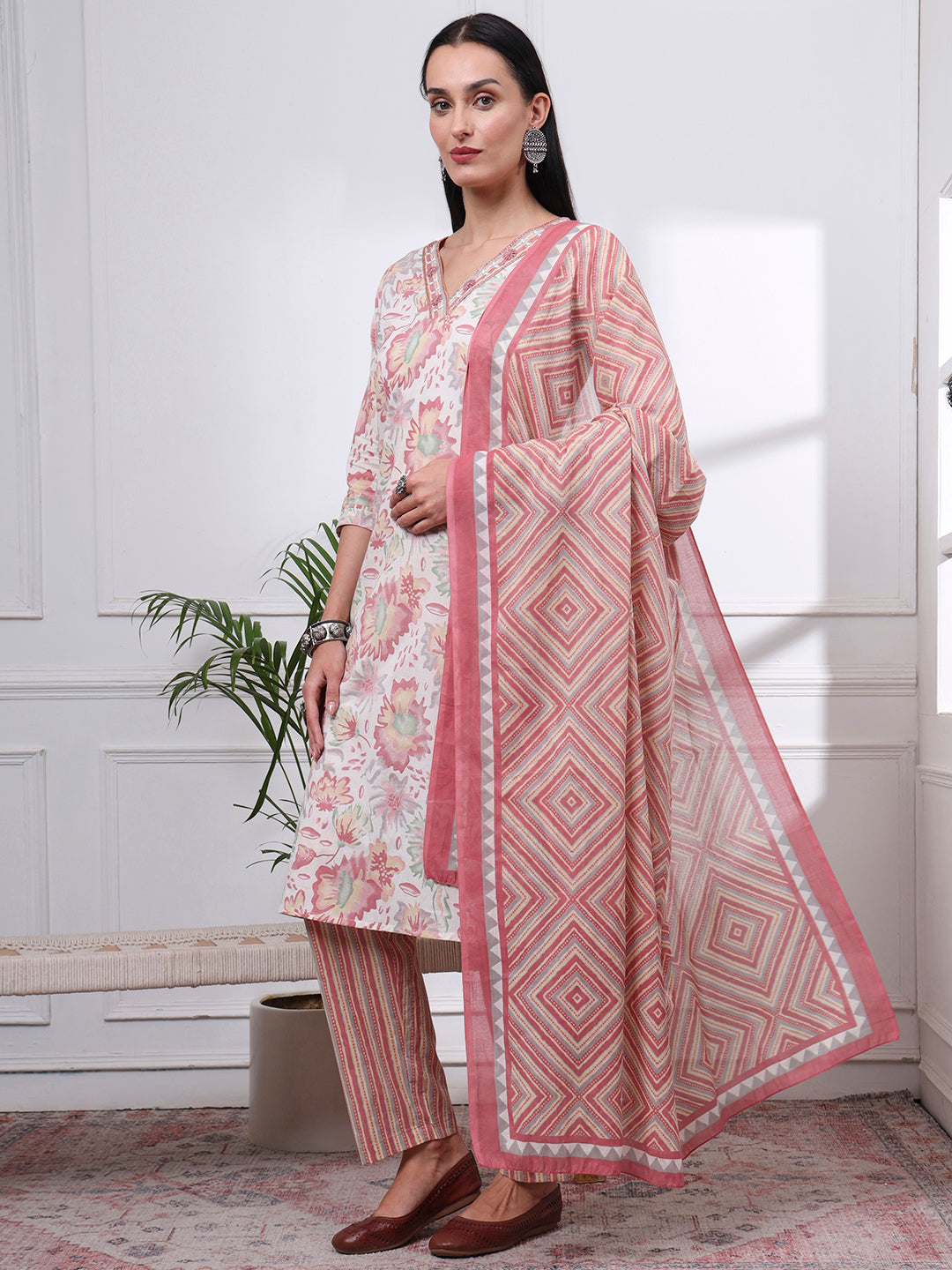Pink Printed Kurti Set