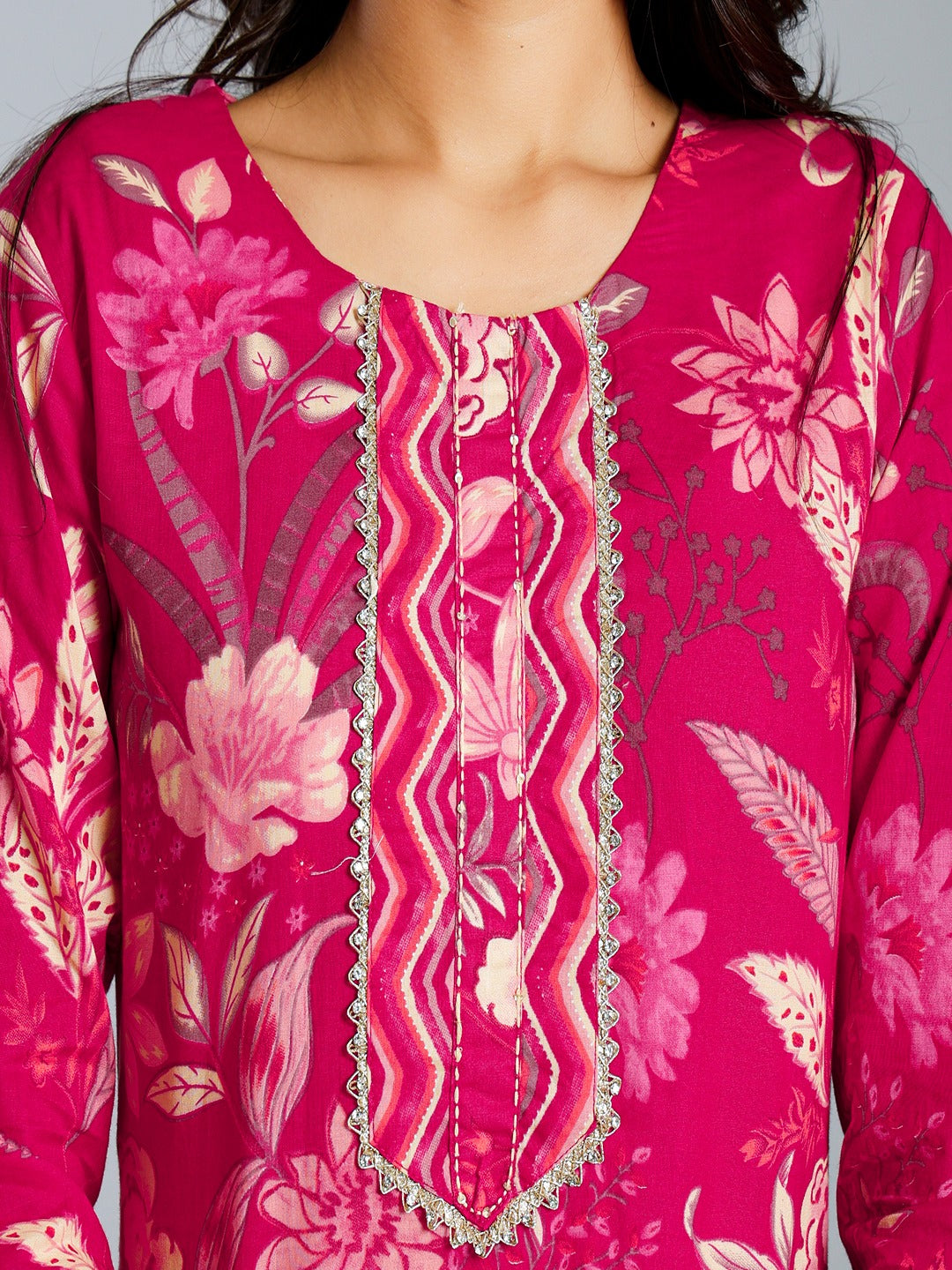 Pink Floral Printed Kurti Set