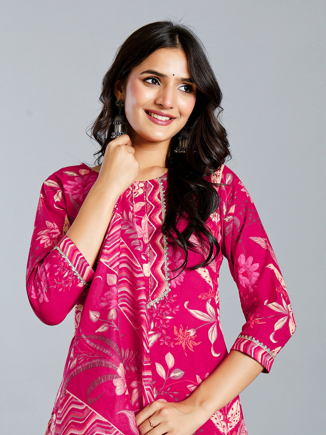 Pink Floral Printed Kurti Set