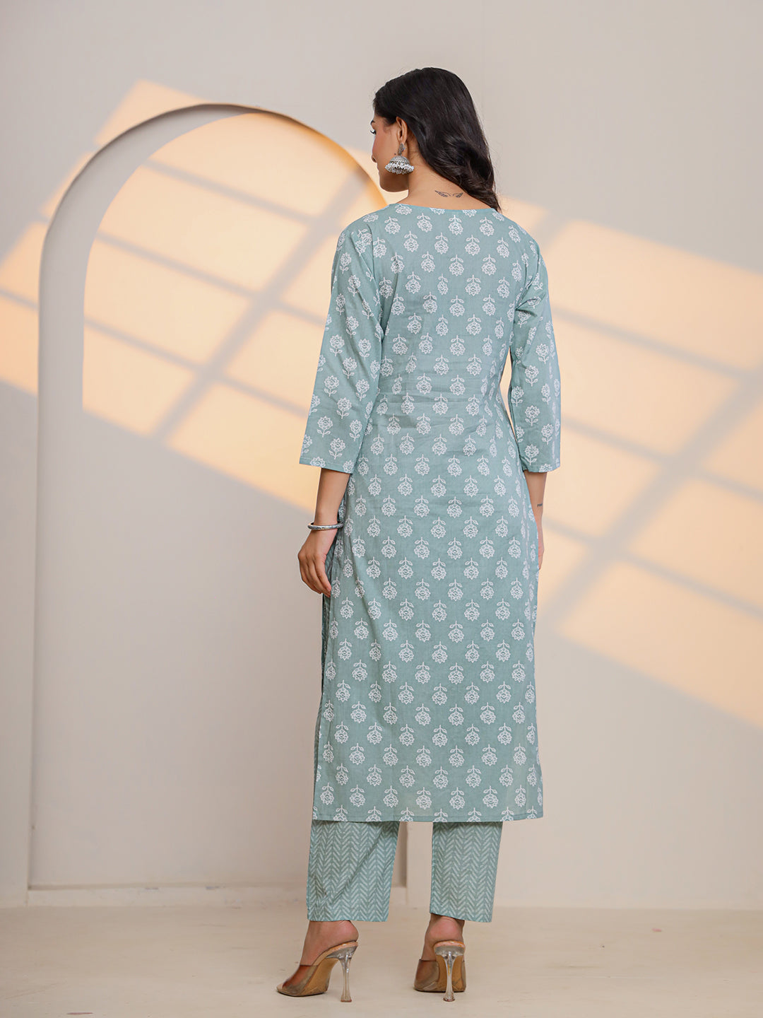 Green Printed Kurti Set