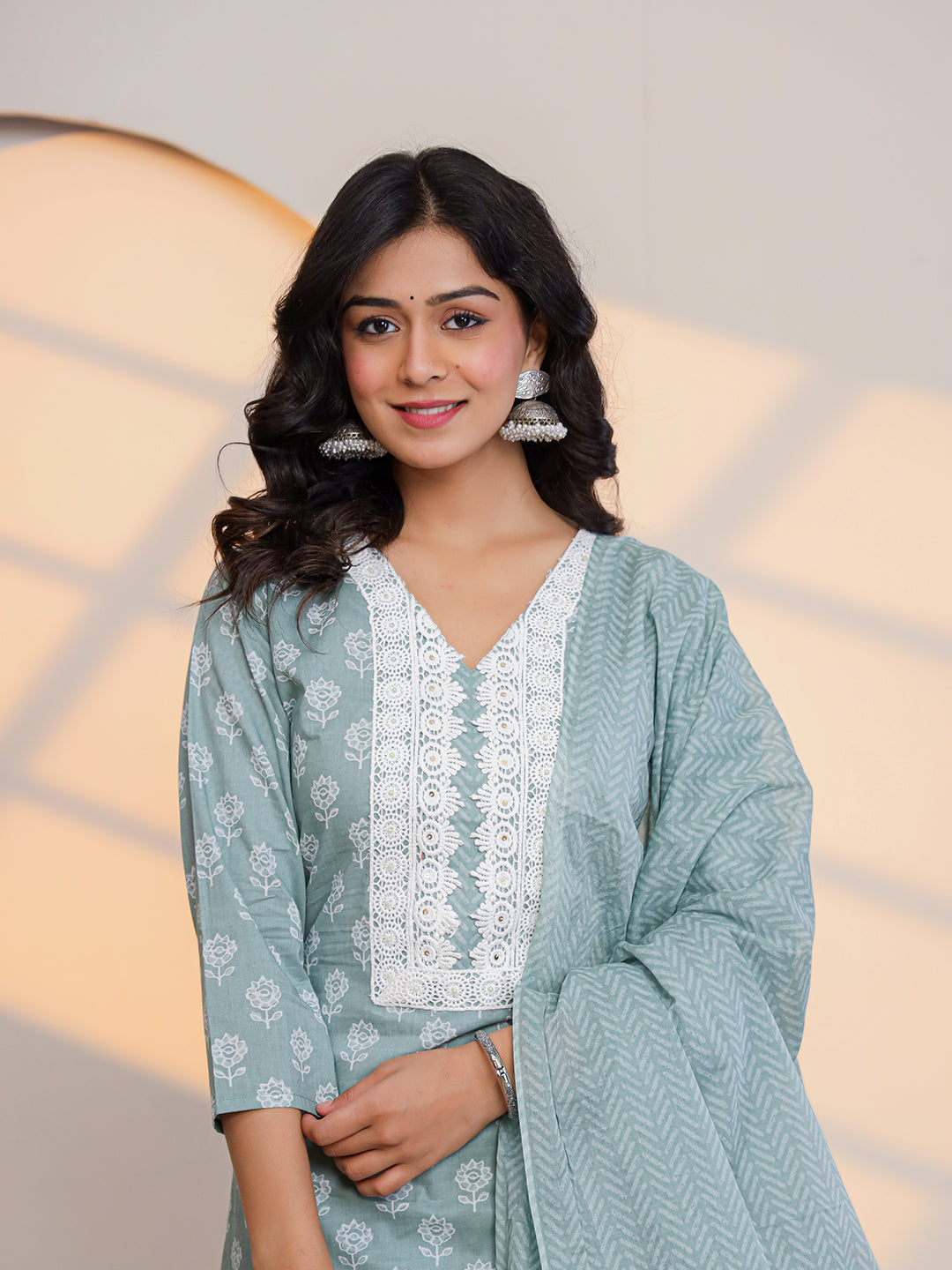 Green Printed Kurti Set