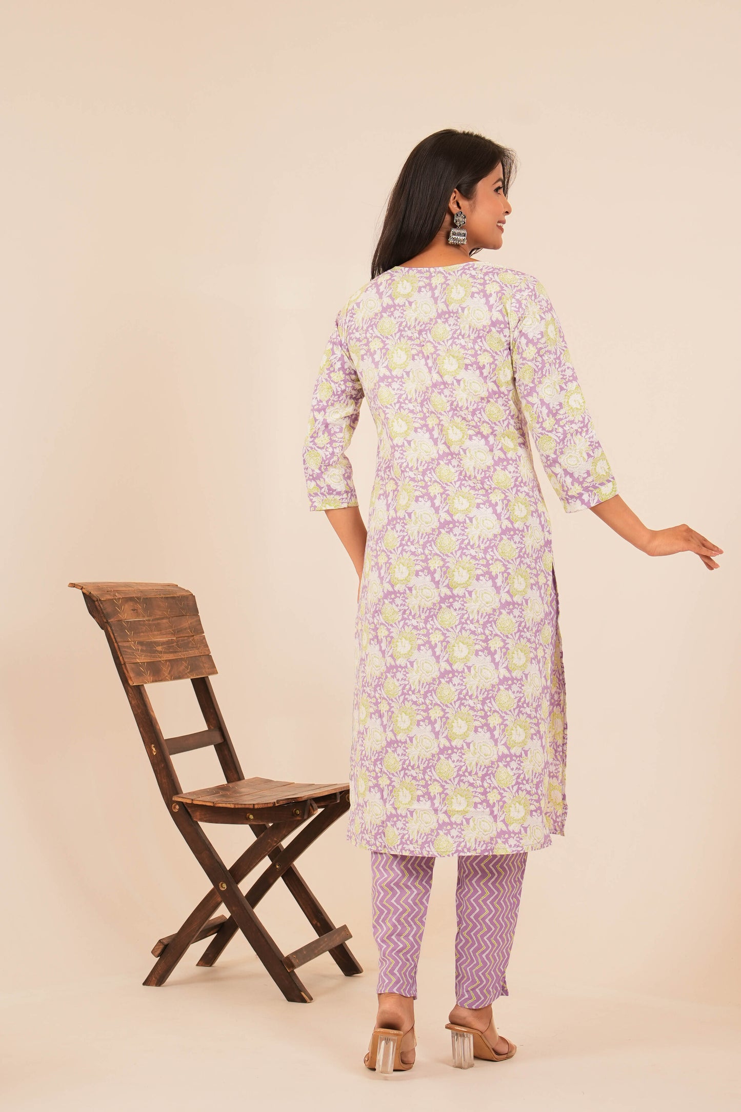 Purple Printed Kurti Set