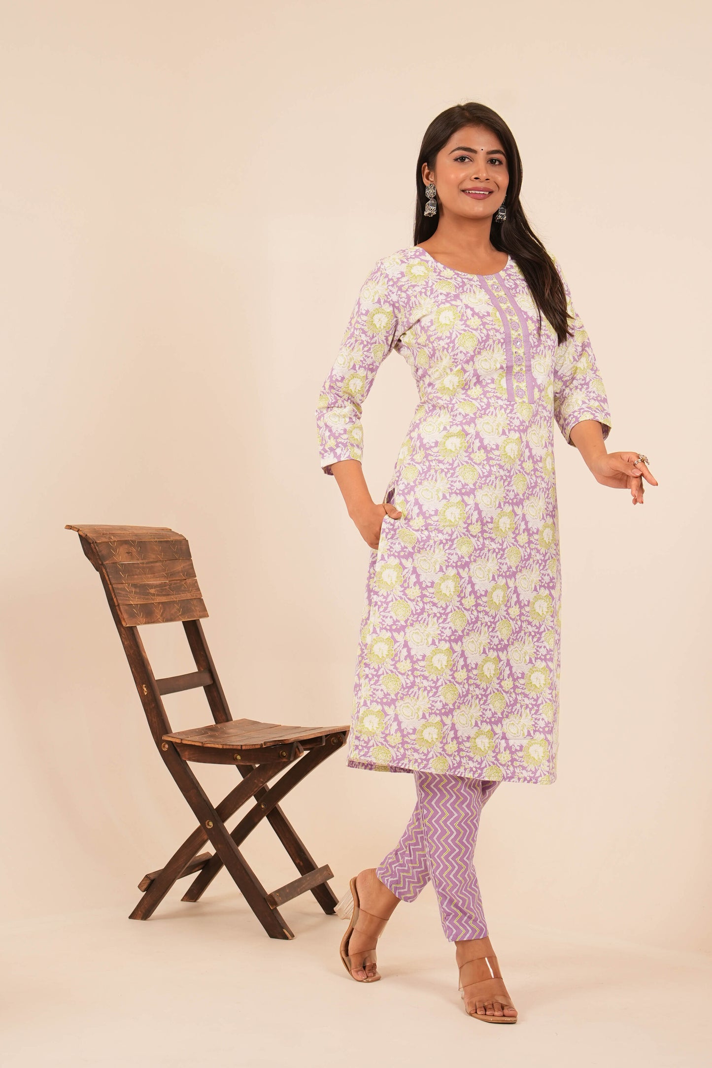 Purple Printed Kurti Set