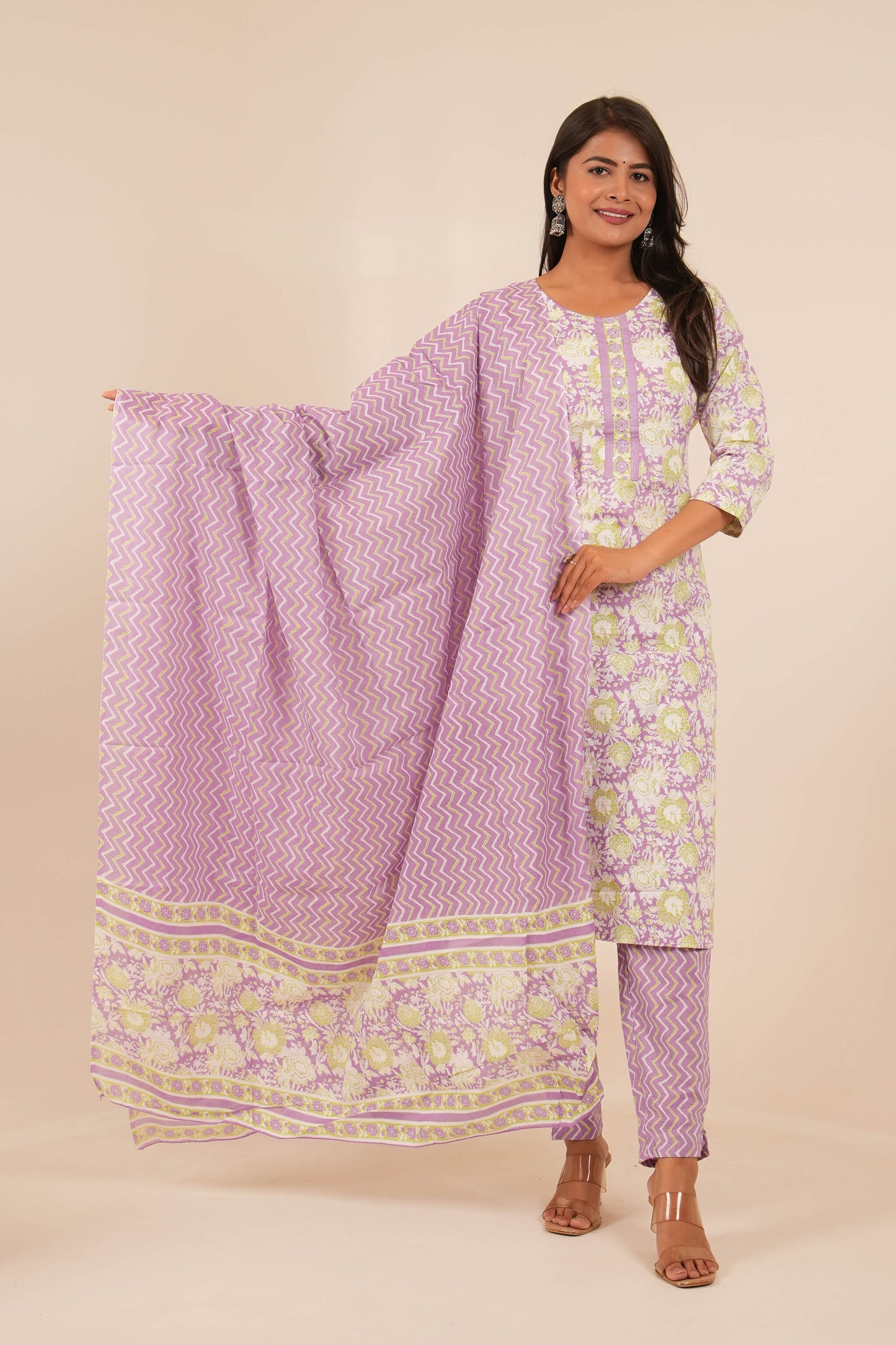 Purple Printed Kurti Set