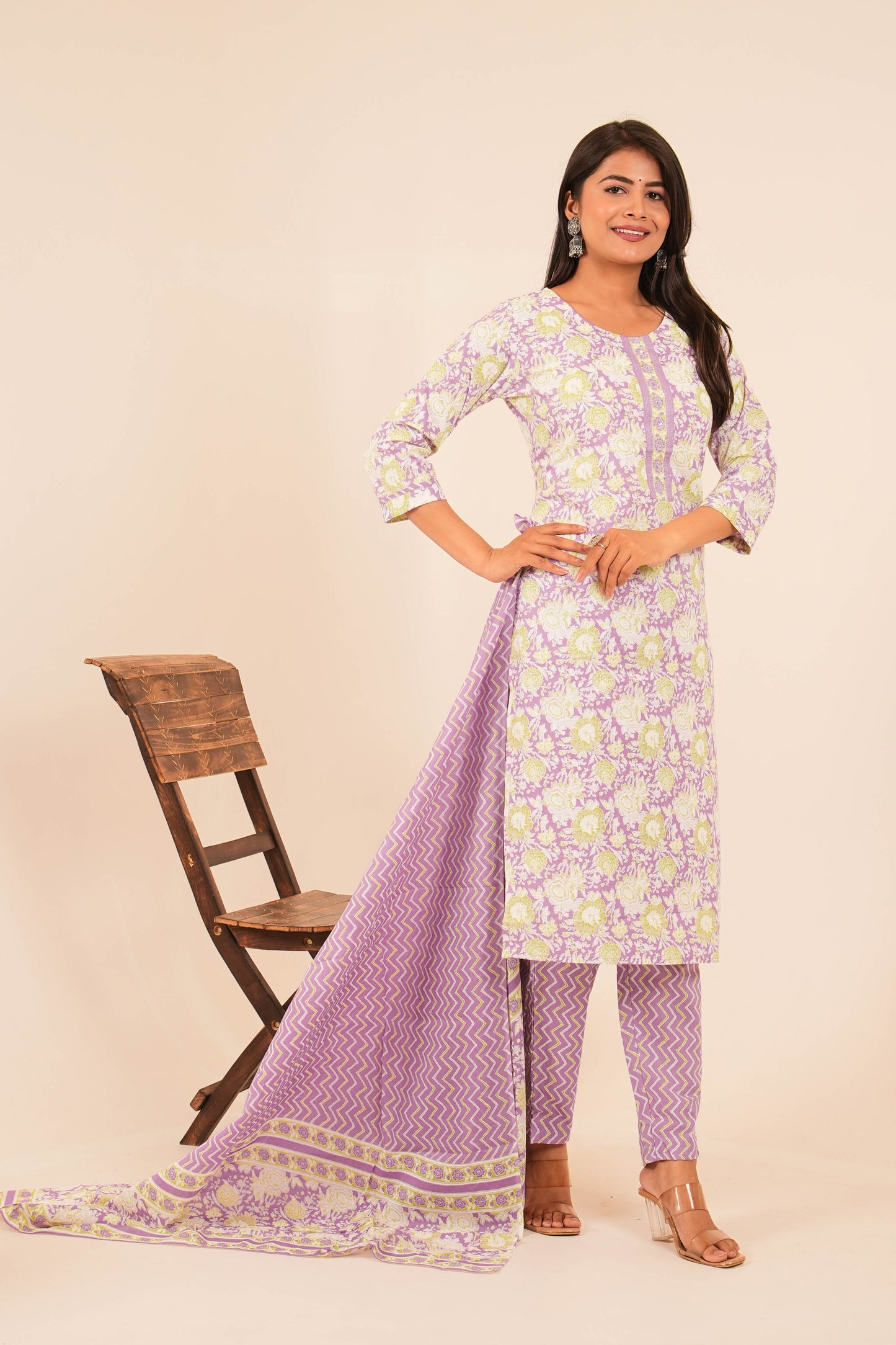 Purple Printed Kurti Set
