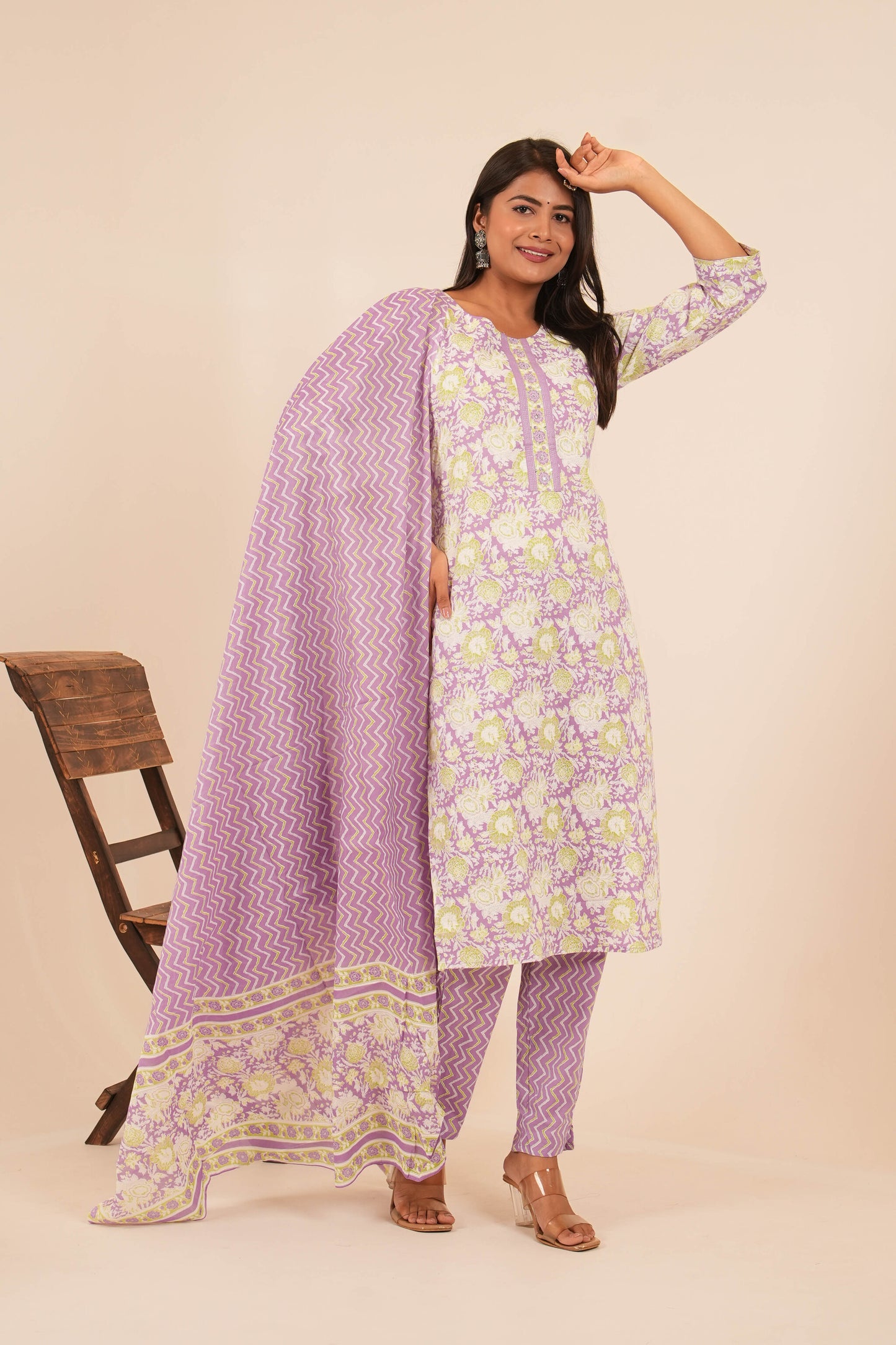 Purple Printed Kurti Set