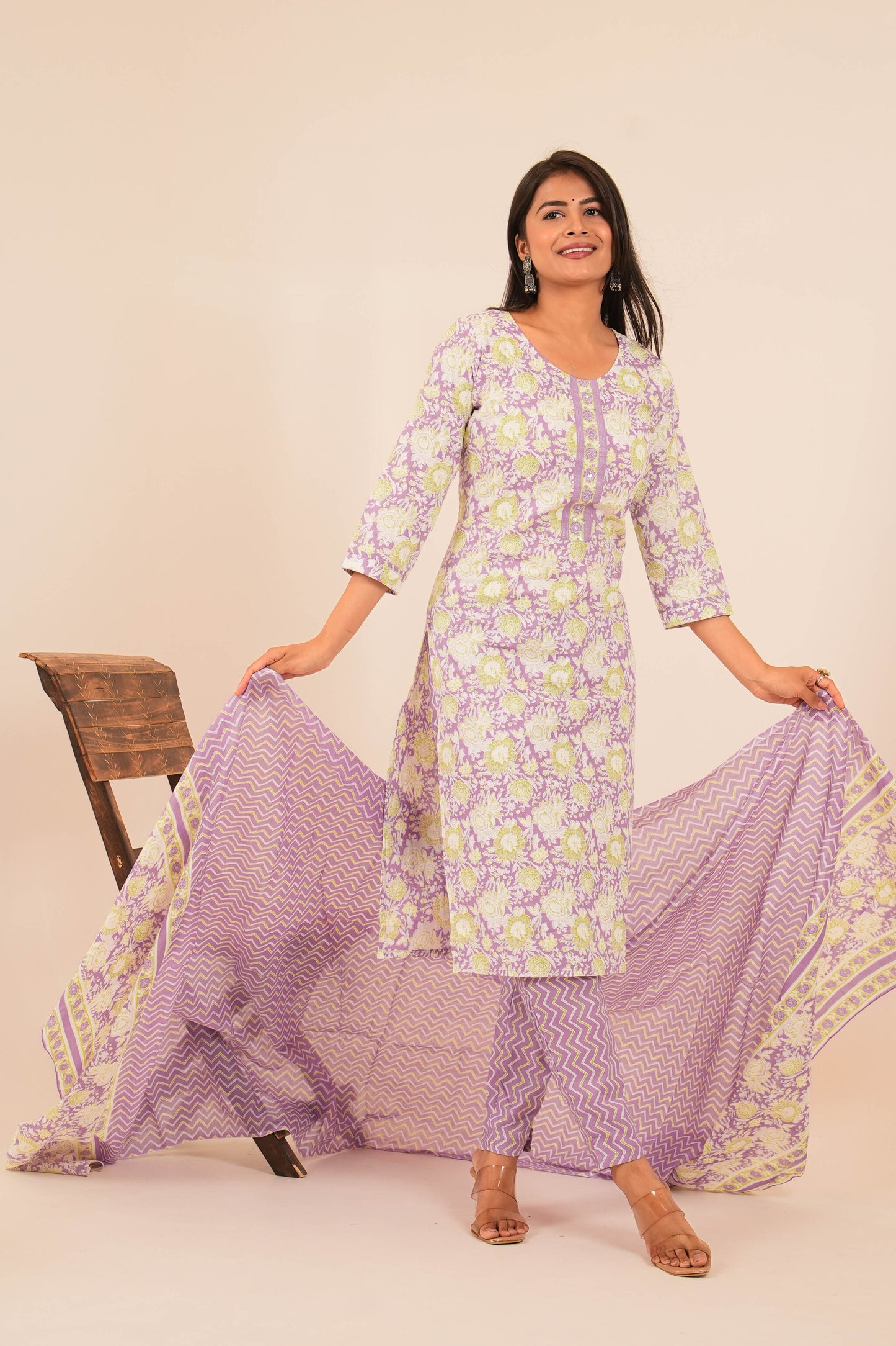 Purple Printed Kurti Set