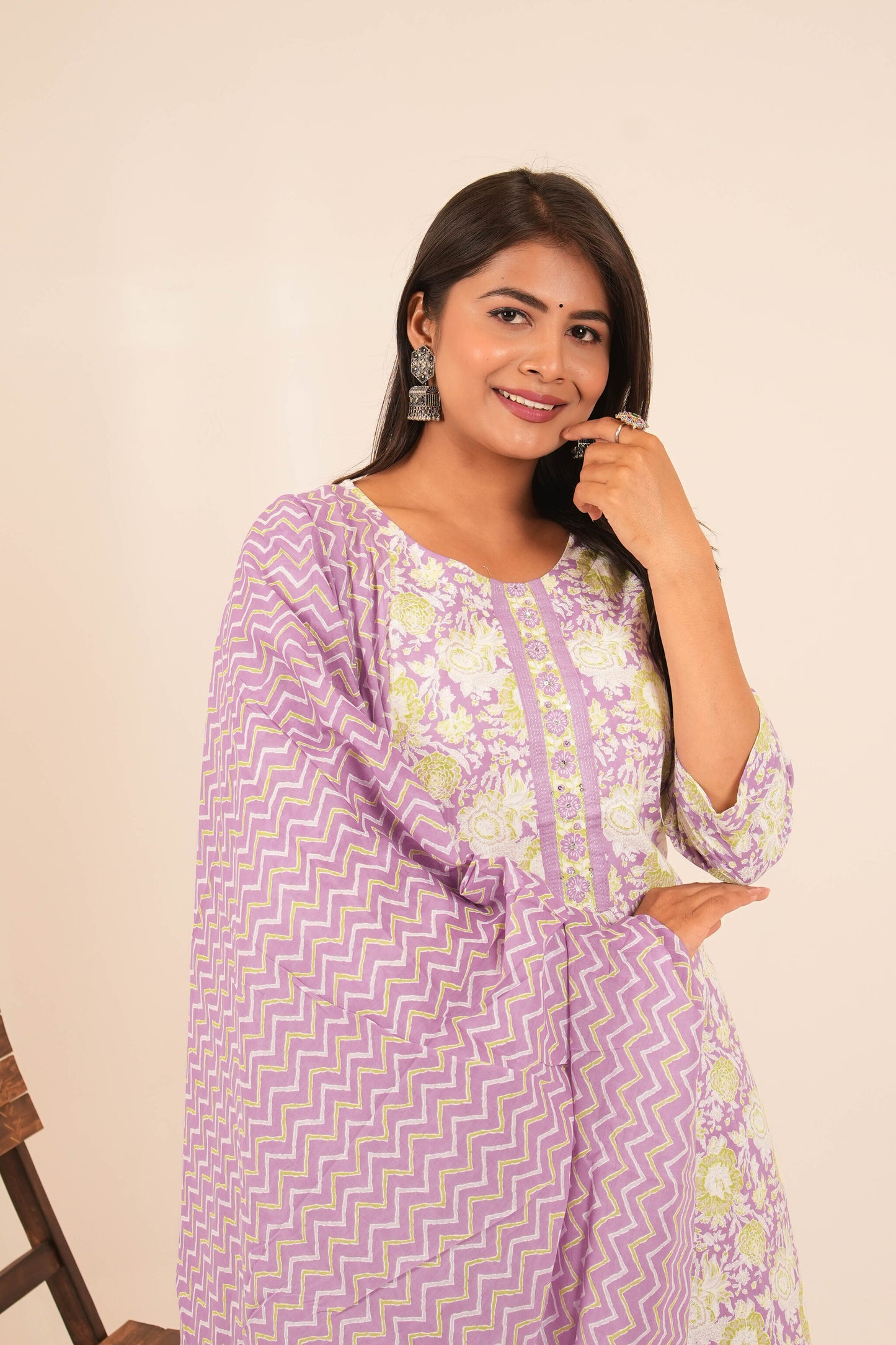 Purple Printed Kurti Set