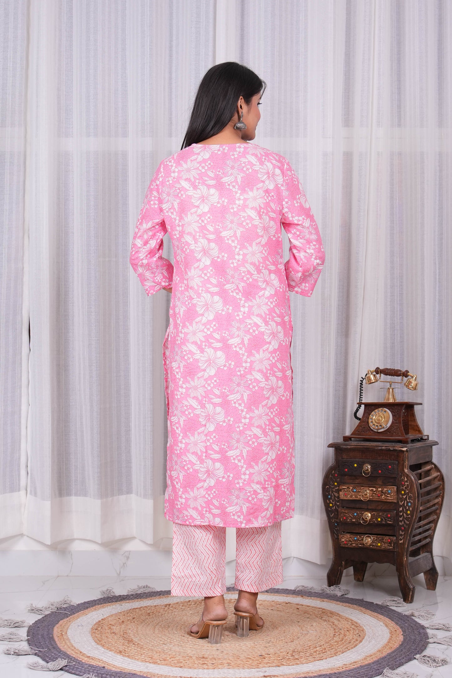 Pink Floral Printed Kurta Set
