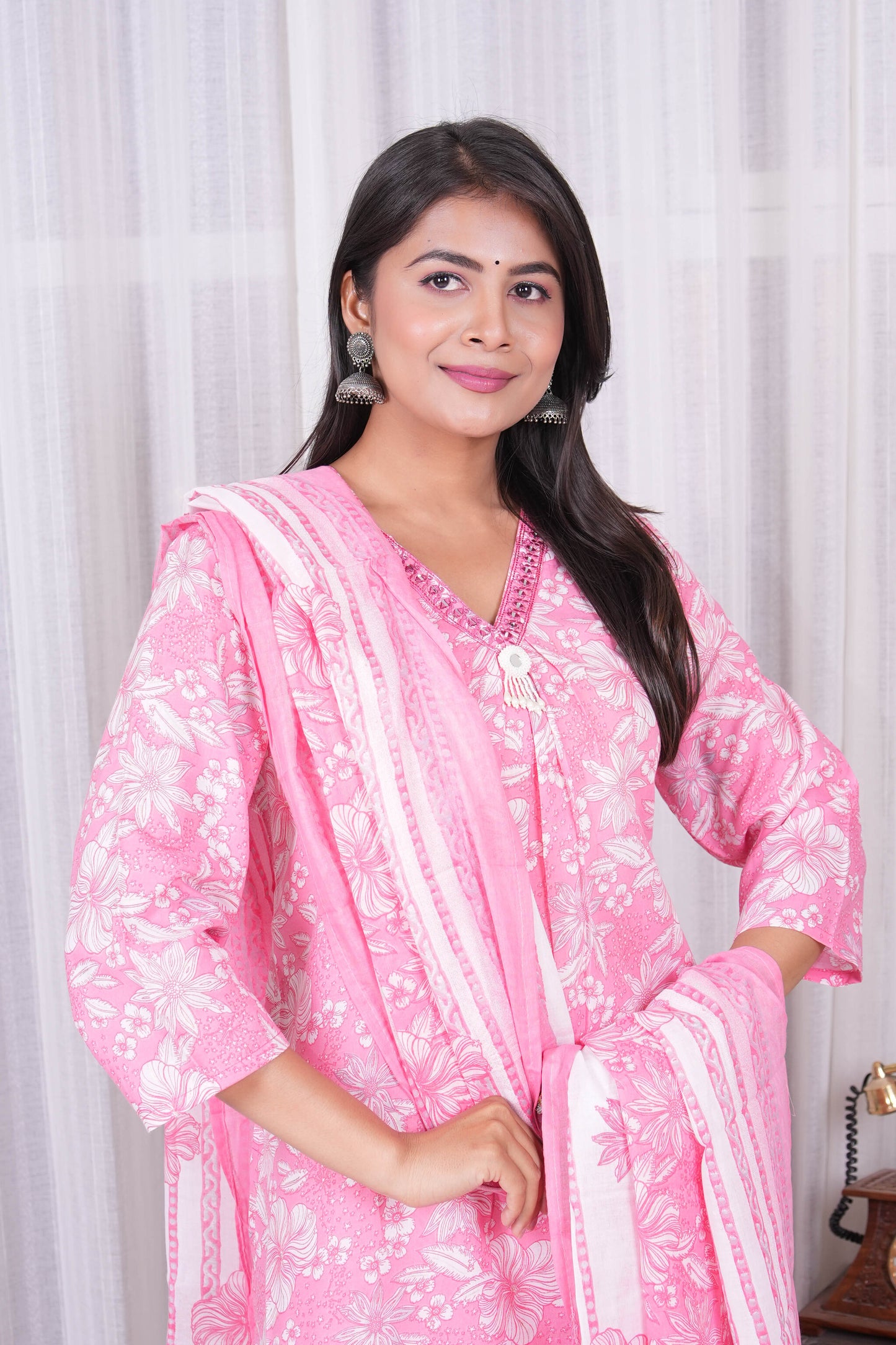 Pink Floral Printed Kurta Set
