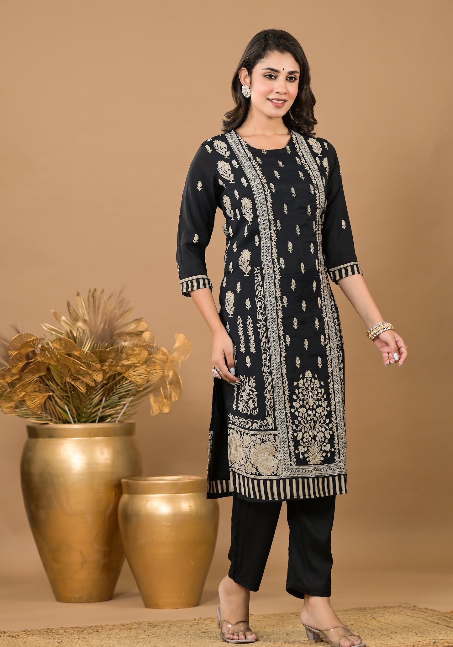 Black Cotton Kurta Set