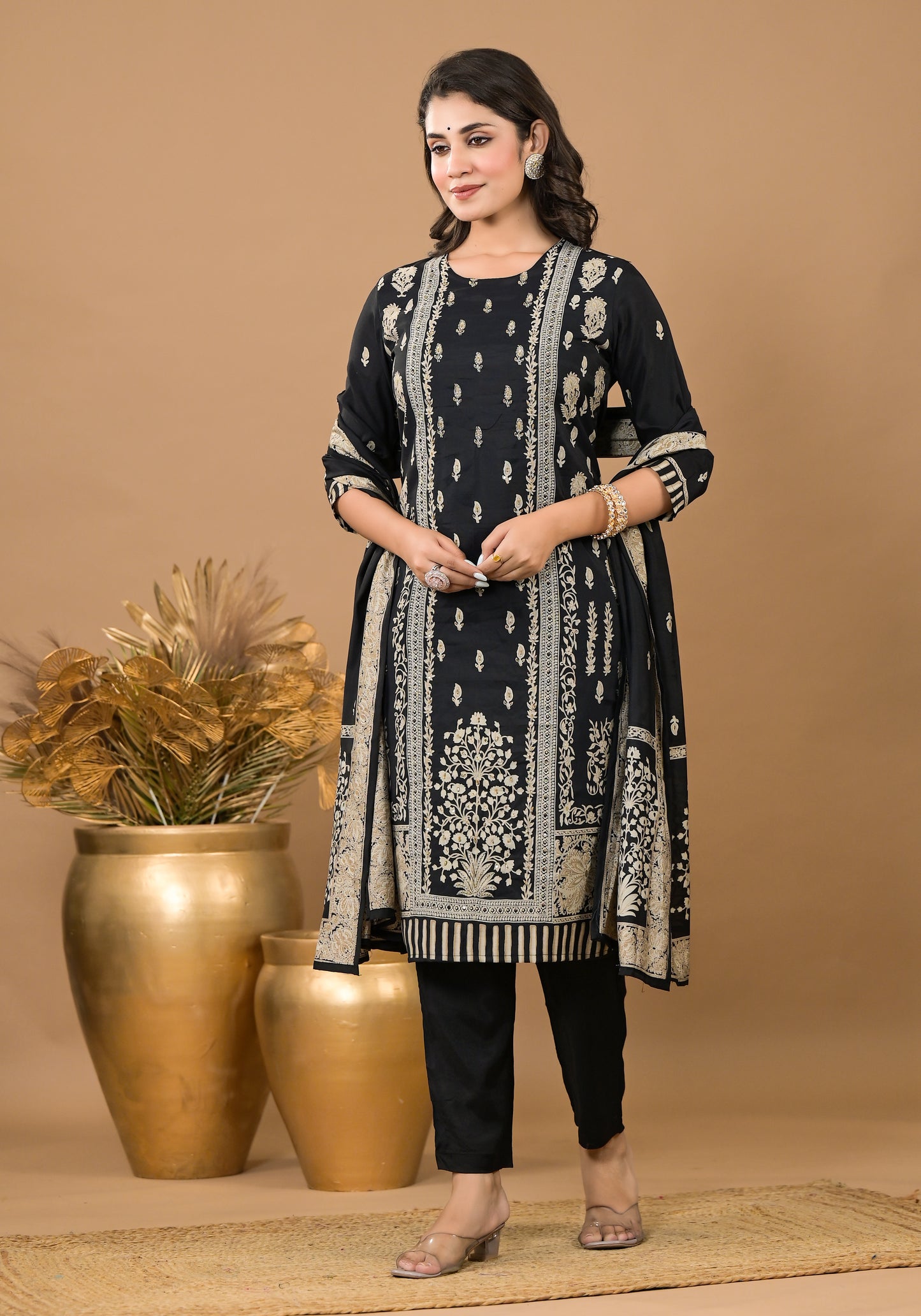 Black Cotton Kurta Set