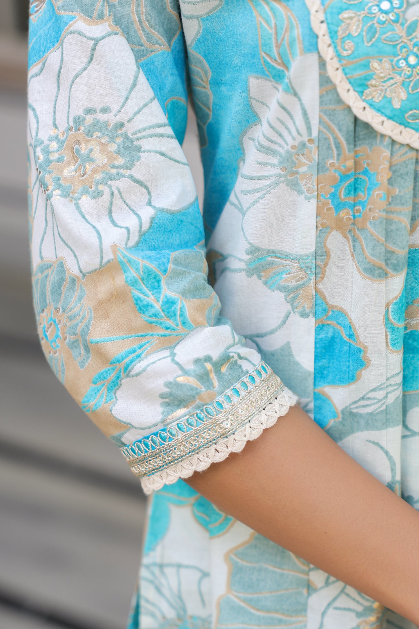 Blue Floral Kurti Set