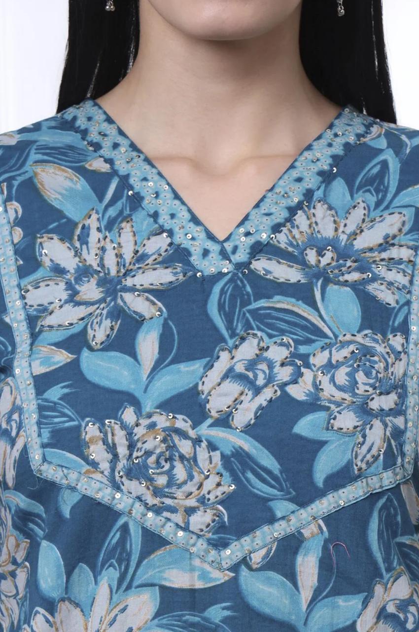 Blue Printed Floral Kurti