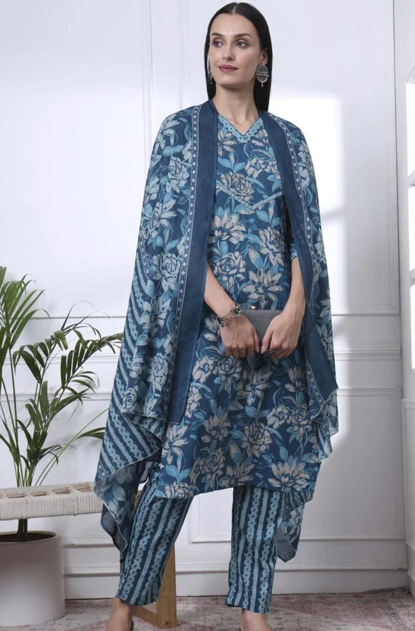 Blue Printed Floral Kurti