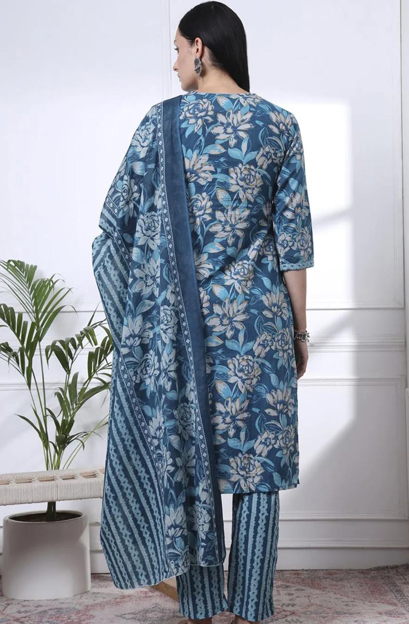 Blue Printed Floral Kurti