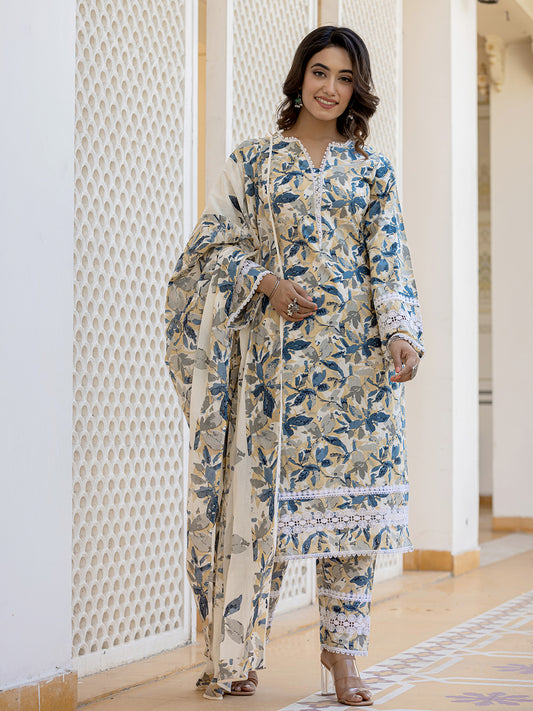Beige Printed Kurti Set