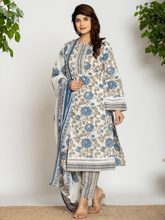 Blue Printed Kurti Set