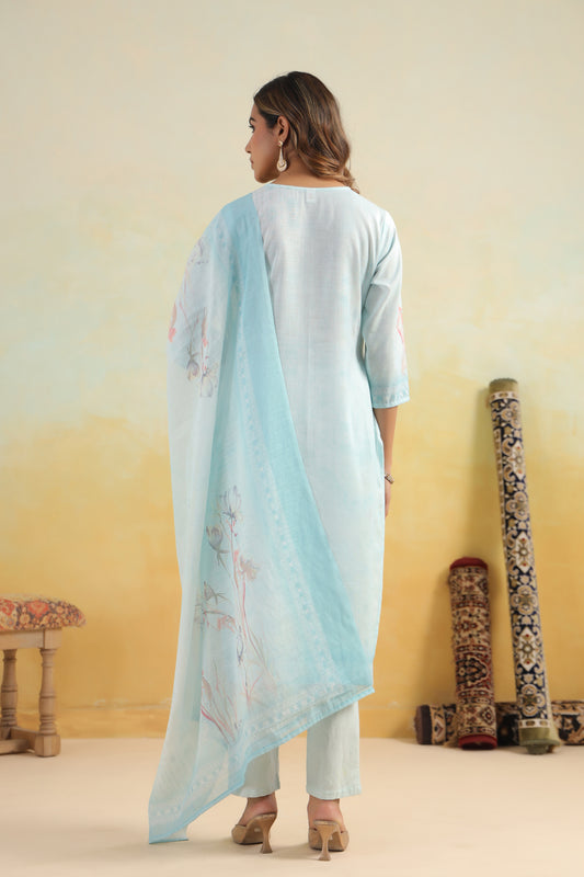Blue Printed Kurti Set