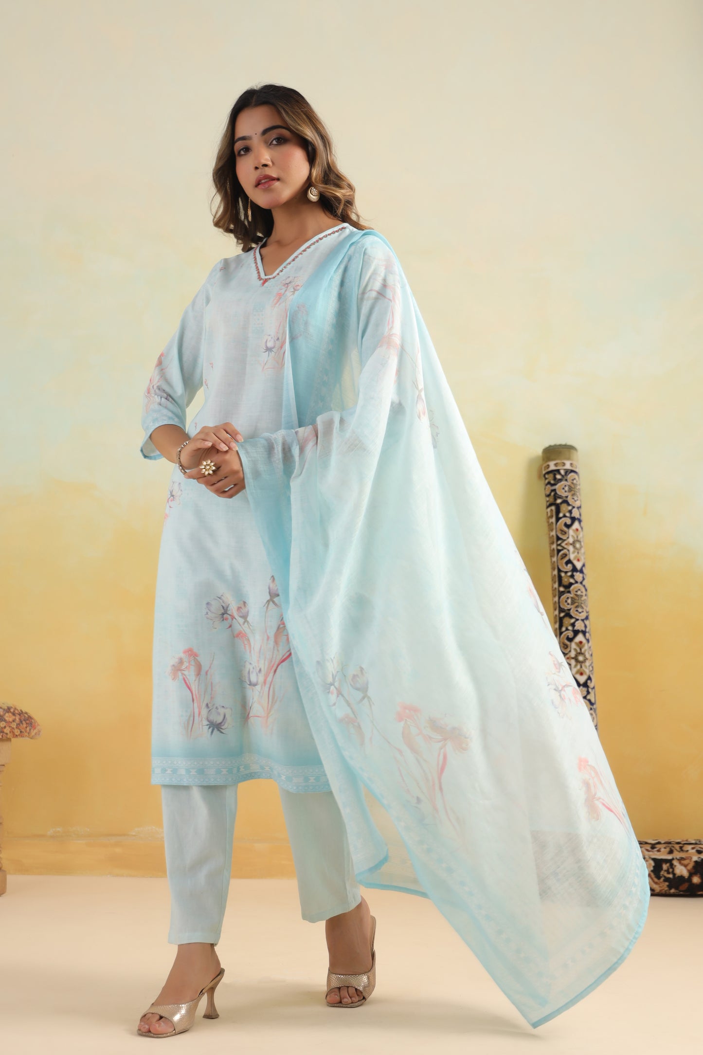 Blue Printed Kurti Set
